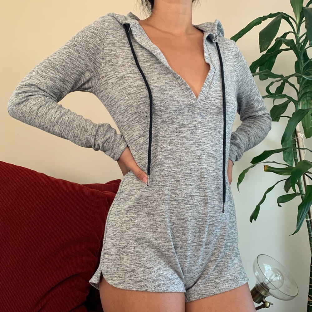 heather grey hooded romper/playsuit